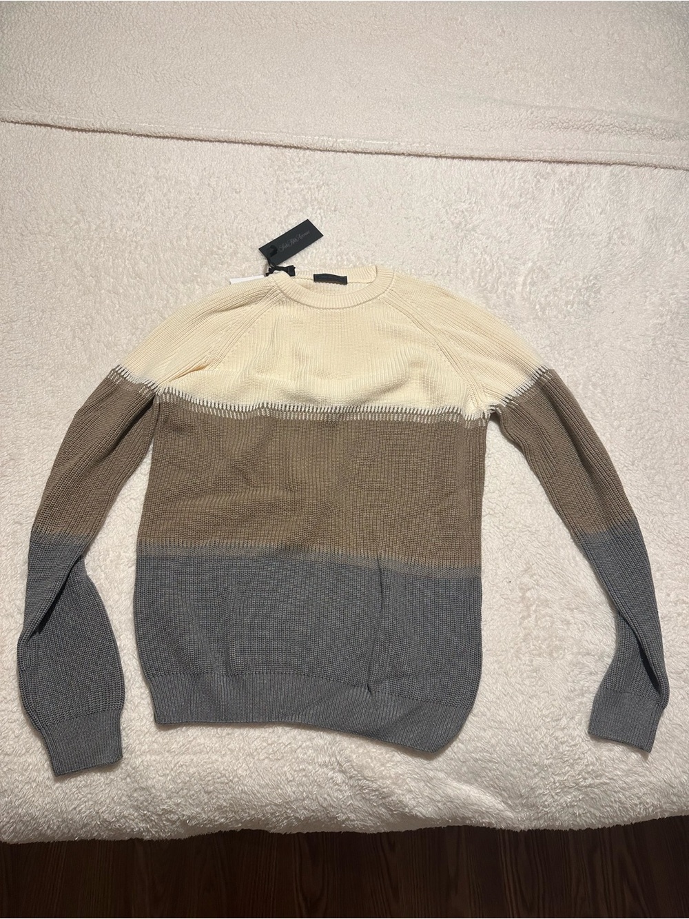 Saks Fifth Avenue Three-Tone Crewneck Sweater in Cream, Brown & Gray